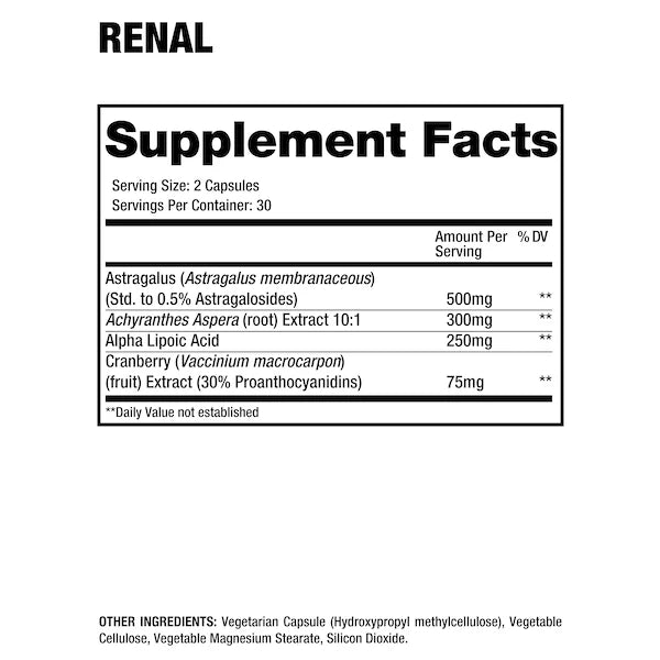 Dragon Pharma Renal 60 Capsulas Informacion nutricional