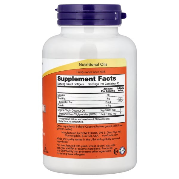Now Foods Virgin Cococnut Oil 1000 Mg 120 Softgels Informacion nutricional