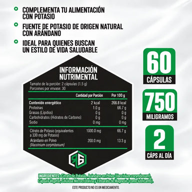 Red Gold Citrato de Potasio 750mg 60 Tabletas Informacion nutricional