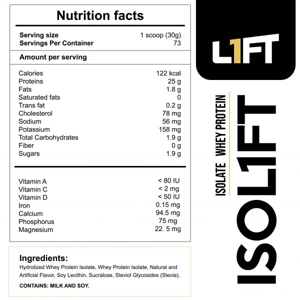L1ft Proteina Isol1ft 5Lbs 73 Servicios Sabor Oreo Cookies Informacion nutricional