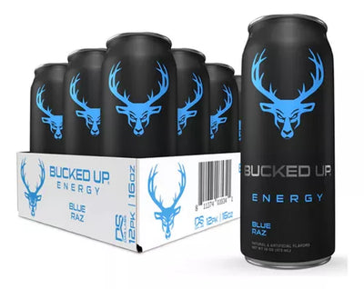 Bucked Up Energy Drinks 16oz 12Pack Blue Raz Portada