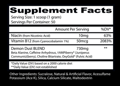 Insane Labz Demon Dust 50 servicios informacion nutricional