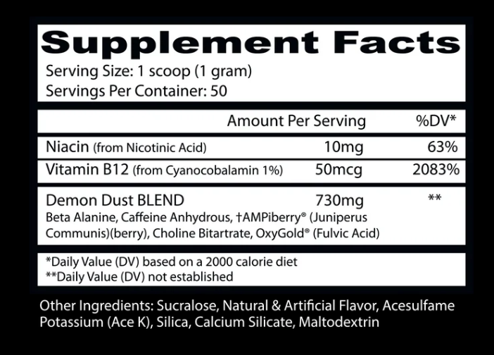 Insane Labz Demon Dust 50 servicios informacion nutricional