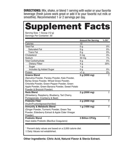 Dragon Pharma Greens & Reds 30 Servicios Lemonade informacion nutricional
