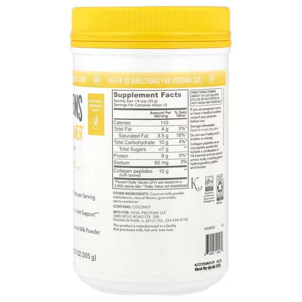 Vital Proteins Collagen Creamer 305g Informacion Nutricional