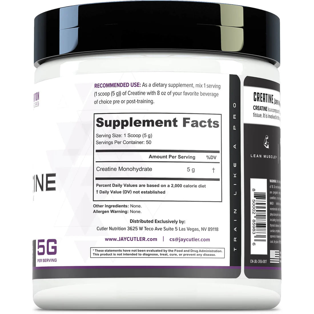 Jay Cutler Creatina Monohidratada 50 servicios Informacion nutricional