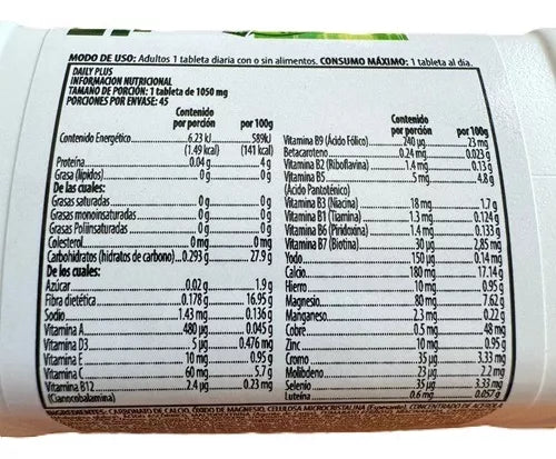 Nutrilite Daily Plus 45 Tabletas Informacion nutricional