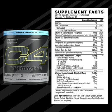 Cellucor C4 Ultimate Pre Entreno 20 servicios 320gr informacion nutricional