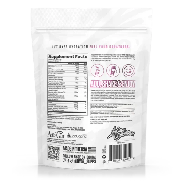 Ryse Hydratation 16 Sticks Kool Aid Grape Informacion nutricional