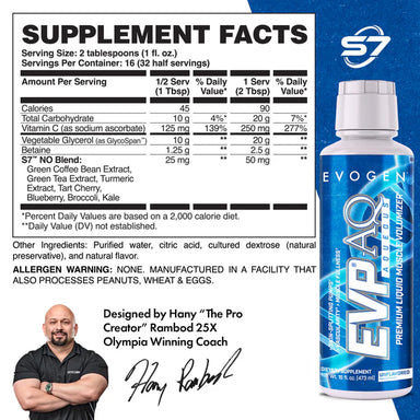 Evogen Evp Aq Liquido Pre Entreno 473ml Betaina informacion nutricional