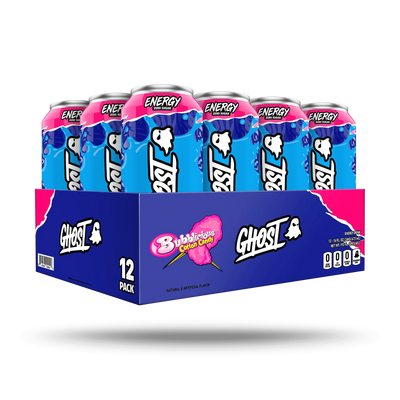 Ghost Energy Drink 16Oz 12 Pack Bubblicious Cooton candy Portada