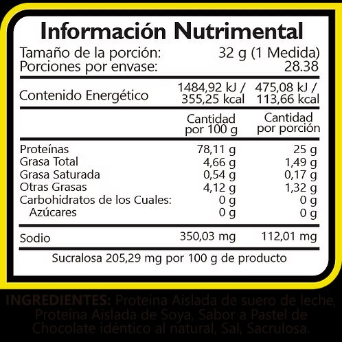 BHP Nutrition Iso Ultra Pure 2Lbs Proteina Sabor Chocolate Informacion nutricional