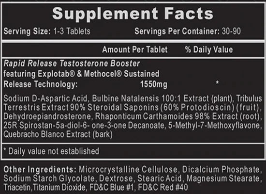 Hi Tech Bulasterone 180 Tabletas informacion nutricional