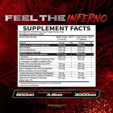 Dragon Pharma Venom Inferno Pre Entreno 40 Servicios informacion nutricional