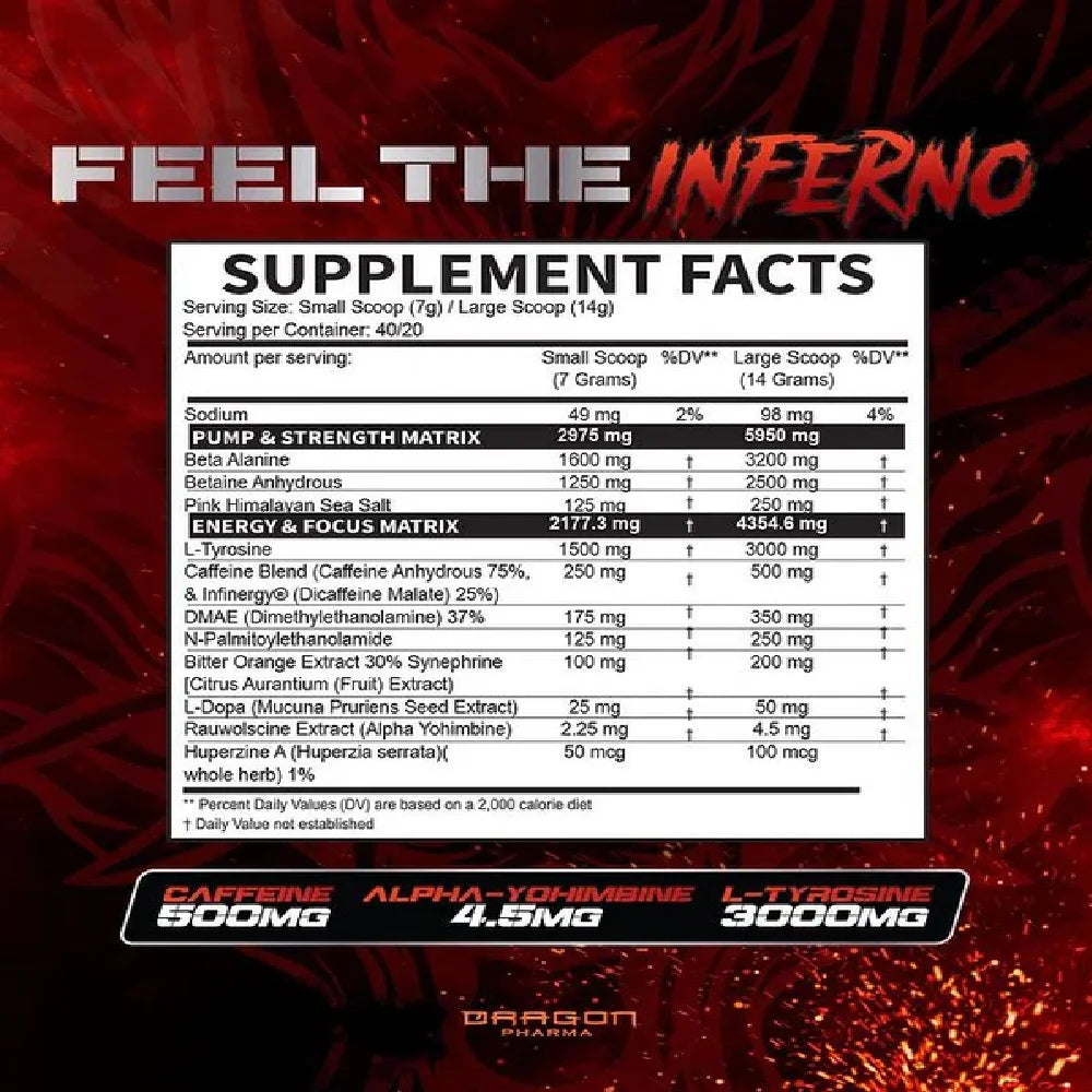 Dragon Pharma Venom Inferno Pre Entreno 40 Servicios informacion nutricional