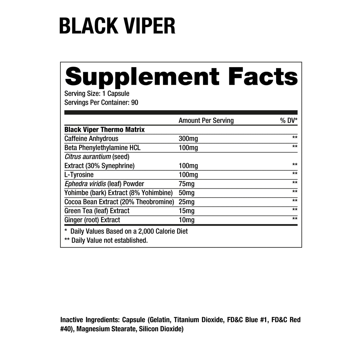 Dragon Pharma Black Viper 90 Capsulas informacion nutricional