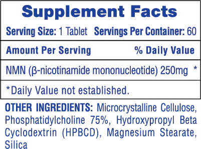 Hi Tech NMN 60 Tabletas informacion nutricional