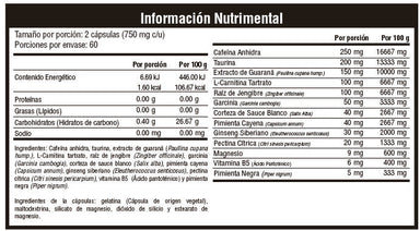 Musclefit Lipo Fit 120 cápsulas informacion nutricional