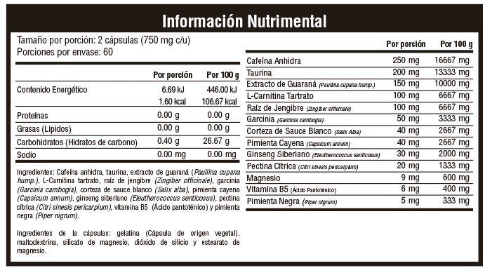 Musclefit Lipo Fit 120 cápsulas informacion nutricional