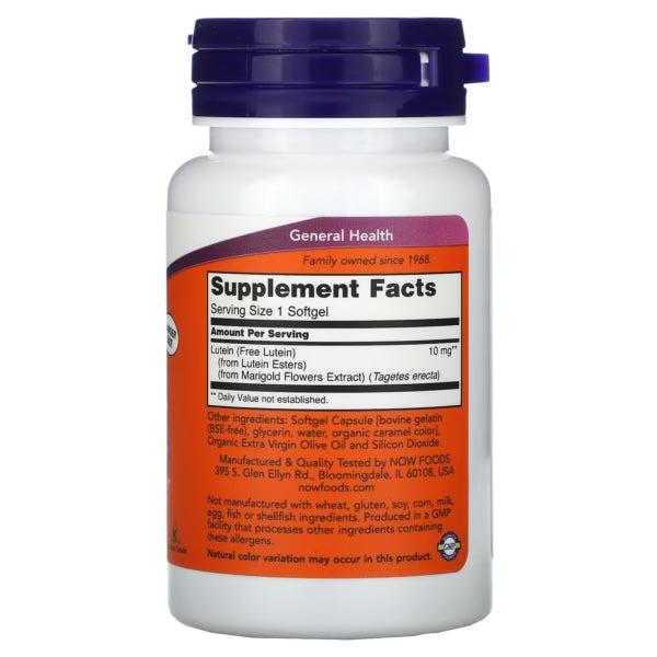 Now Foods Lutein 120 Softgels Informacion nutricional