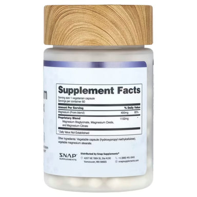Snap upplements Magnesium Complex 60 Informacion nutricional