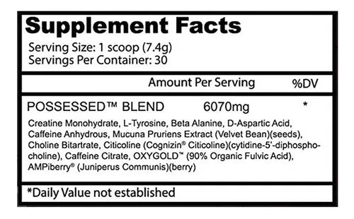 Insane Labz Possessed Pre Entreno 30servs informacion nutricional