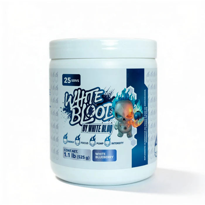 Essentials White Blood By White Bluq Pre Entreno 1.1 Lbs 25 Servicios White Blueberry