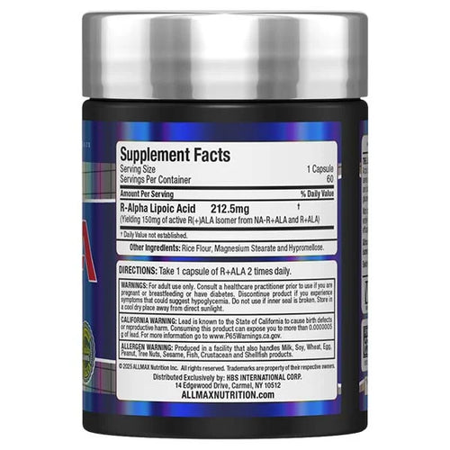 Allmax R+ala 60 Capsulas informacion nutricional