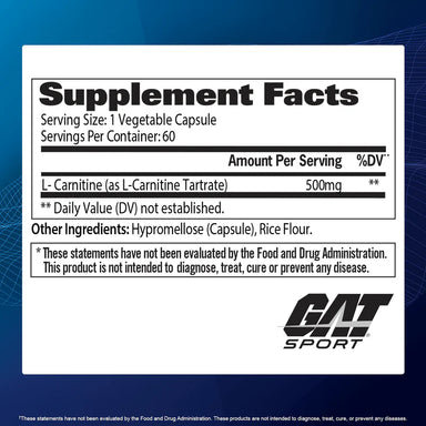 GAT Sport L-Carnitine 60 Capsulas informacion nutricional