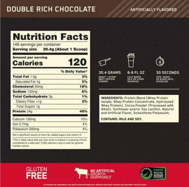 Optimum Nutrition Proteina 100% Whey Gold Standard 10 Libras informacion nutritcional