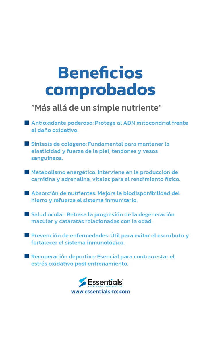 Essentials Vitamina C 1Gr/ 80 Servicios informacion nutricional 3