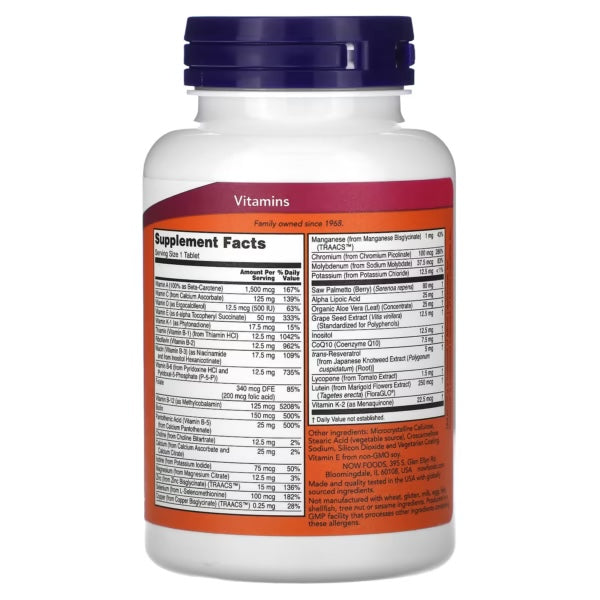 Now Foods Adam Tablets 60 Tabletas Informacion nutricional
