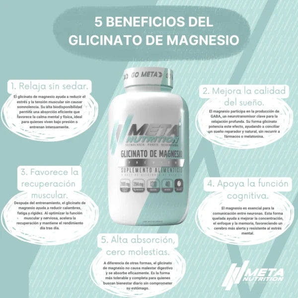 Meta Nutrition Glicinato de Magnesio 120 Caps 40 Servios Portada 3