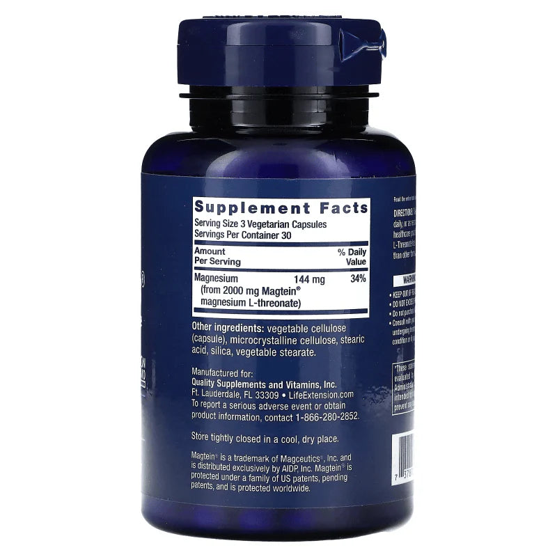 Life Extension Neuro-Mag 90 Cápsulas informacion nutricional