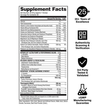 GAT Nitraflex Burn Formula Mejorada 30 Servicios (600gr.) Informacion nutricional