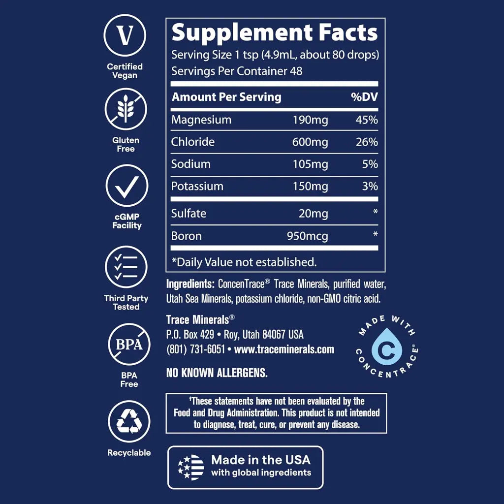 Trace Minerals 40,000 Volts 237 ml Concentrado de Electrolito Hidratación Informacion nutricional