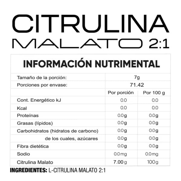 Kardagar Citrulina Malato 2:1 500Gr 71 Servicios Sin Sabor Informacion nutricional