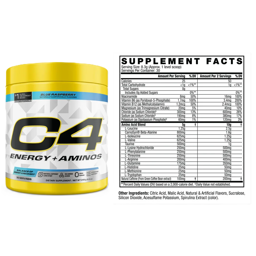 Cellucor C4 Energy + Aminos 30 servicios Informacion nutricional