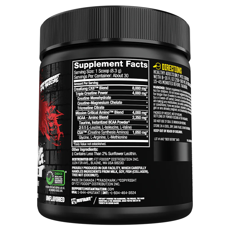 MUTANT CREAKONG CX8 249 GRS- 30 SERV INFORMACION NUTRICIONAL
