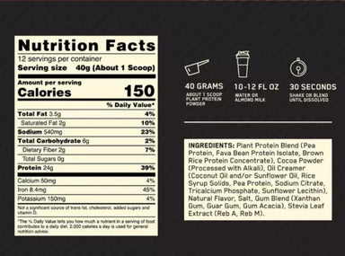 Optimum Nutrition Proteina Gold Standard 100% Plant Protein 1.63lb informacion nutricional