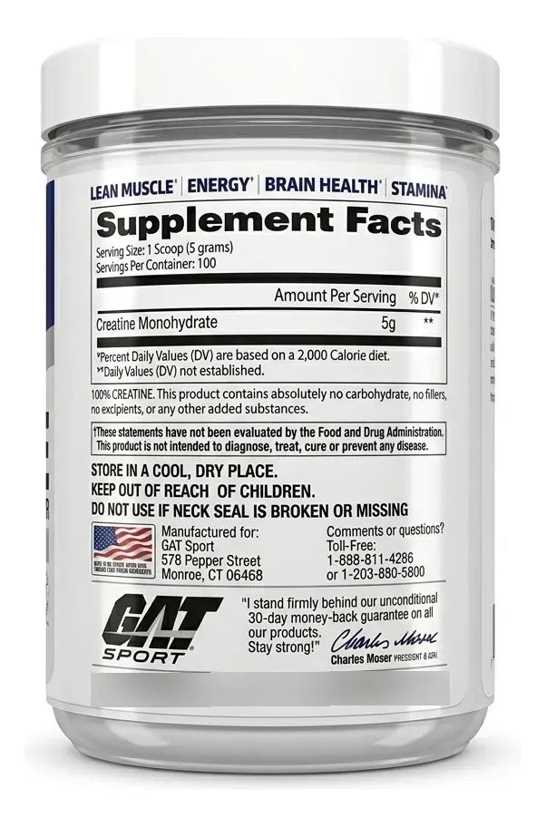 GAT Sport Creatina Monohidrato 500gr 60 Servicios Informacion nutricional
