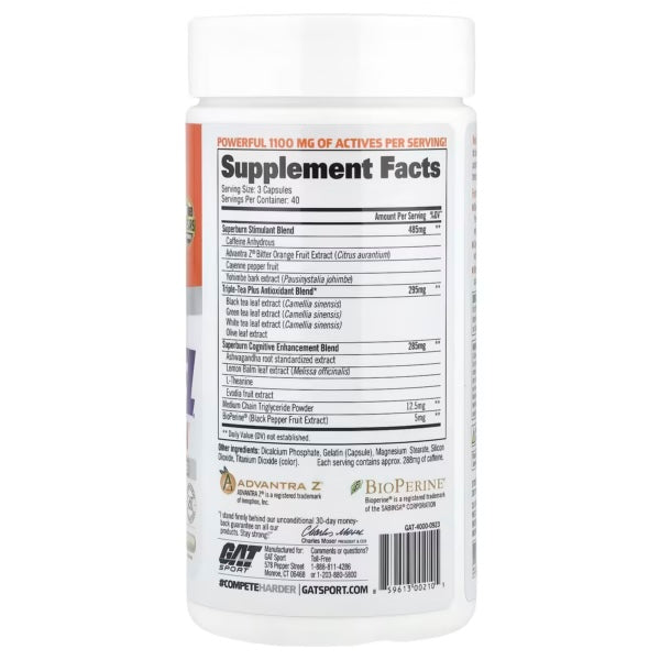 Gat Jetfuel Superburn 120 Caps Informacion nutricional