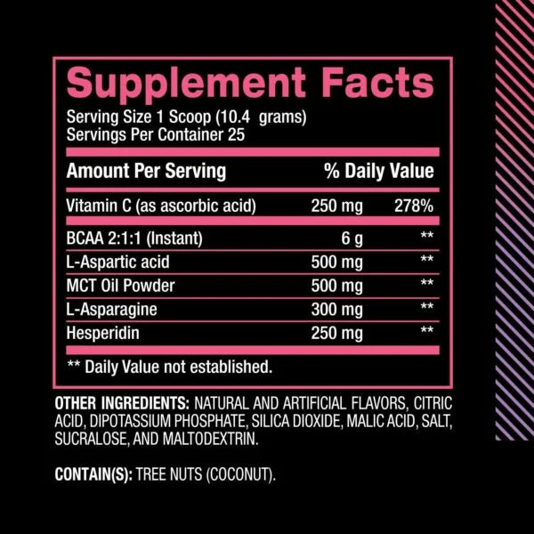 BPI Sport Best BCAA Pump Aminoacidos 267Gr 25 Servicios Informacion nutricional 2