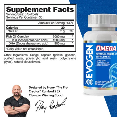 Evogen Omega 3 90 Softgel Informacion nutricional