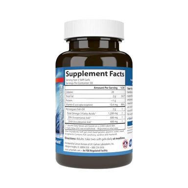Carlson Labs Super Omega 3 1200 Mg, 100 Softgels Sabor Sin Sabor informacion nutricional
