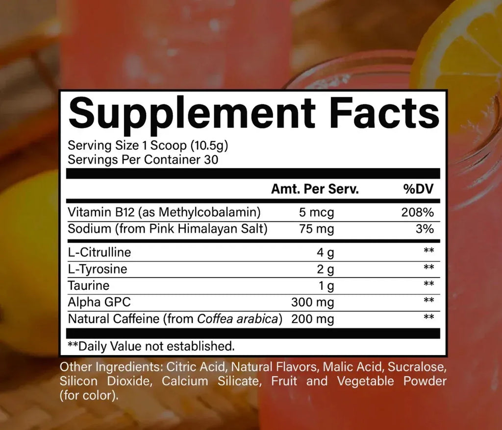 Raw Bum Essential Pre-Workout Tingle-Free 30 Serv Pre Entreno Informacion nutricional