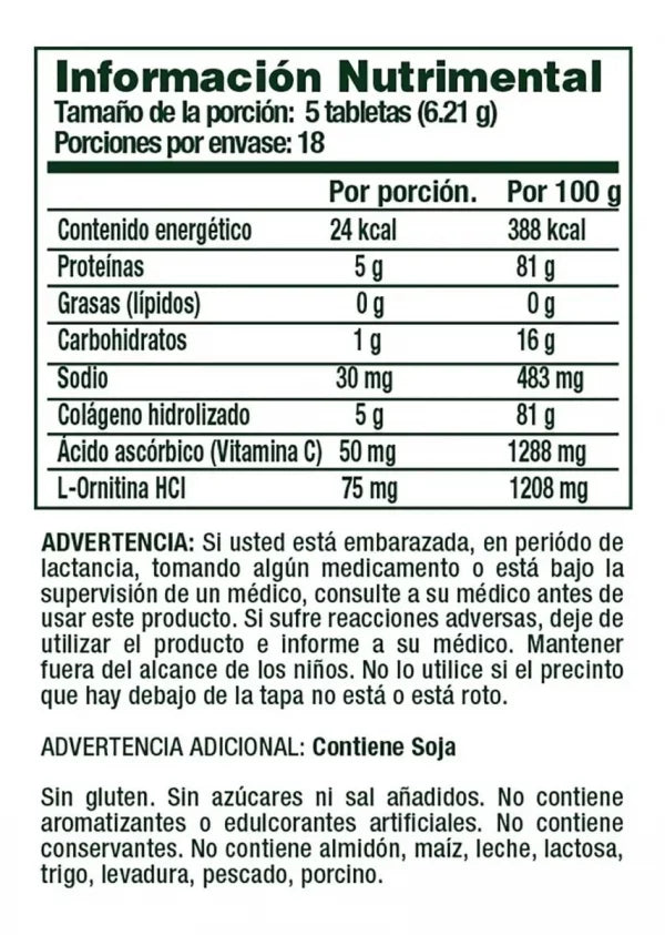 Natures Bounty Colageno Hidrolizado Con Vitamina C 90 Tab informacion nutricional