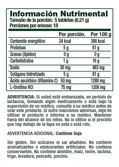 Natures Bounty Colageno Hidrolizado Con Vitamina C 90 Tab informacion nutricional
