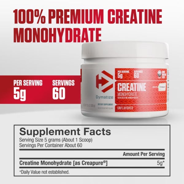 Dymatize Creatina Monohidratada Creapure 300g 60 Serv Informacion nutricional