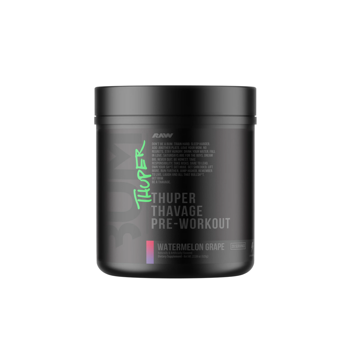 Raw Nutrition Bum Thuper Thavage Pre Entreno 20 Servicios Watermelon grape